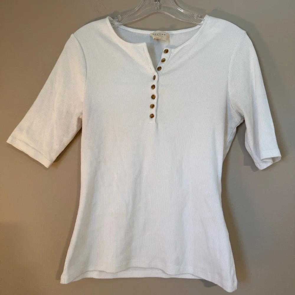 Sezane Theodora Ecru T-Shirt Henley Large - Picture 4 of 10